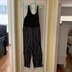 TORRID BLACK STRIPE KNIT TO WOVEN JUMPSUIT